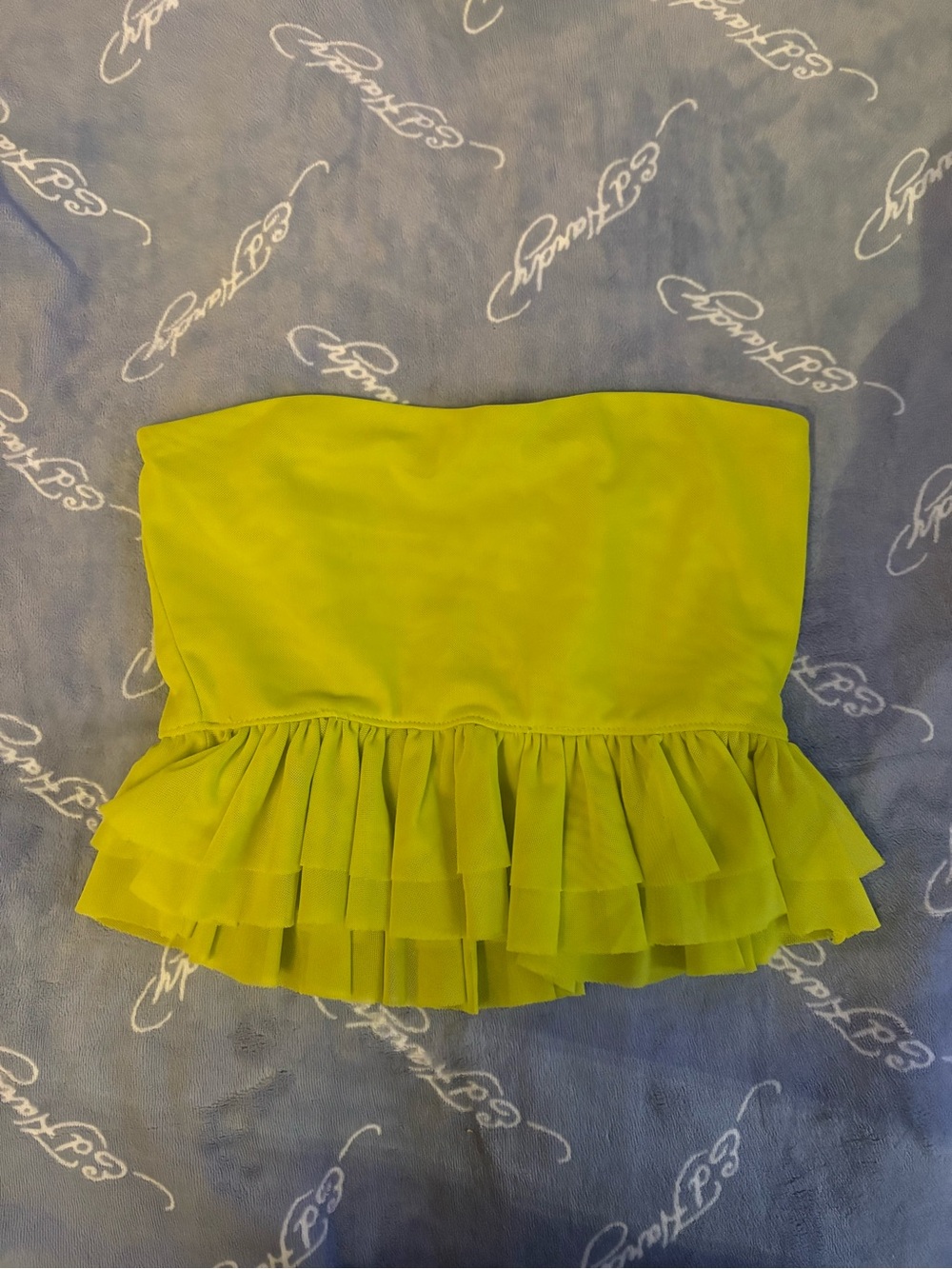 Forever 21 Lime Green Strapless Ruffle Peplum Crop Top
